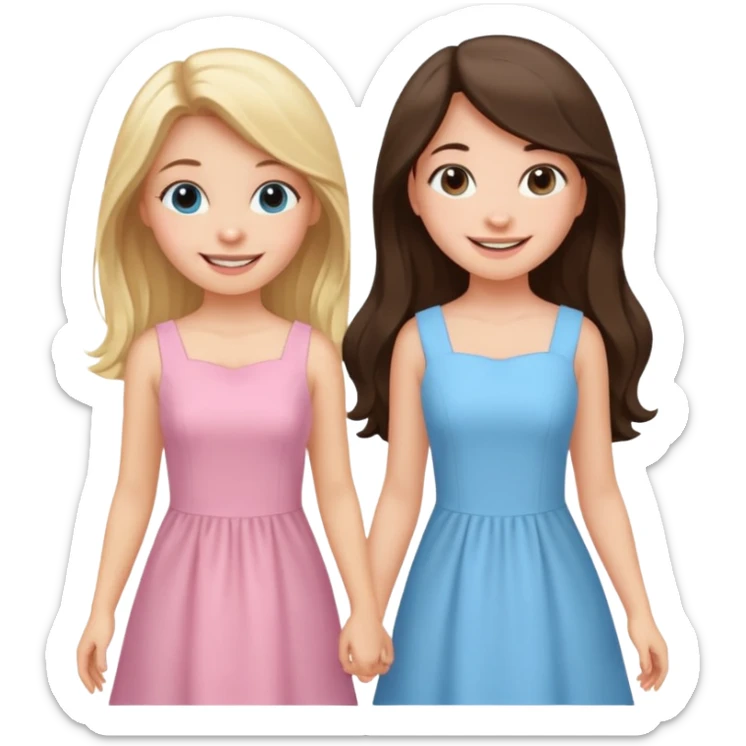 princess happy blonde girl in light blue dress and long haired brunette girl in light pink dress sticker