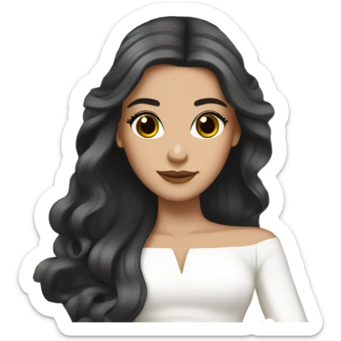 White bride with long black hair and brown eyes with light pink peonies in hair white skin sticker