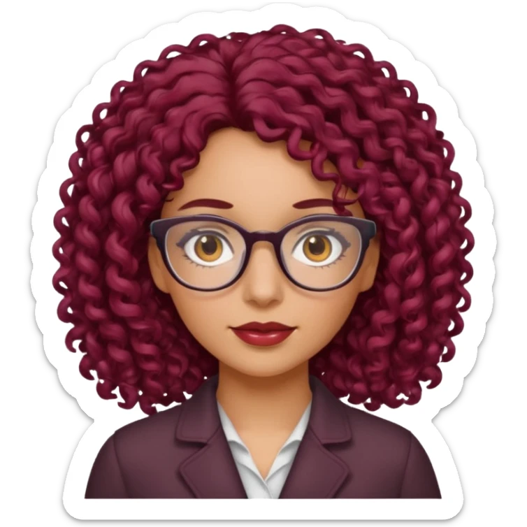 hispanic women with brown eyes and clear glasses and burgundy curly hair sticker
