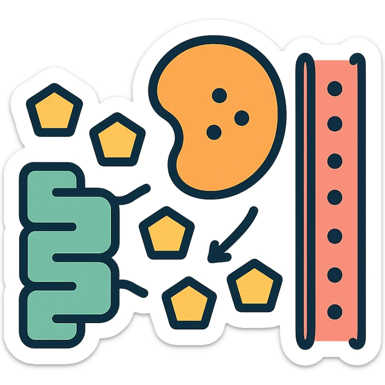 Ultra-detailed illustration of enzyme digestion: amylase breaking starch into sugars near a cell membrane. Clean white background, no text. Scientific but simple sticker