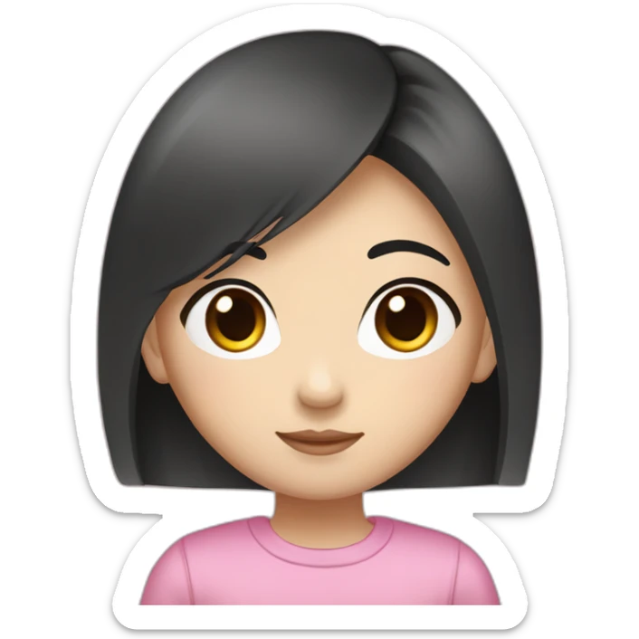 19 year old chinese american girl who likes pink with long straight dark brown hair and a round face sticker