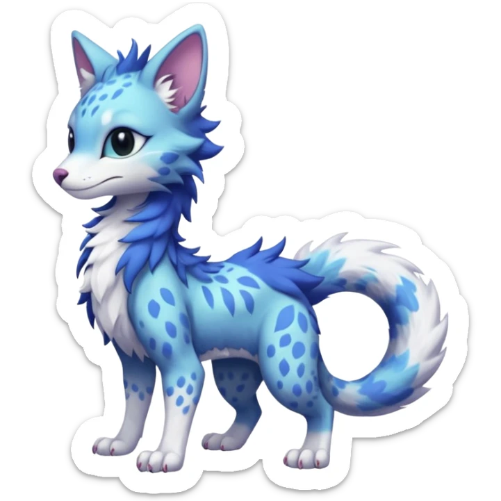 Kawaii pastel cute fantasy feline-vernid-sergal-fursona animal creature with a tufted tail full body with intricate markings  sticker