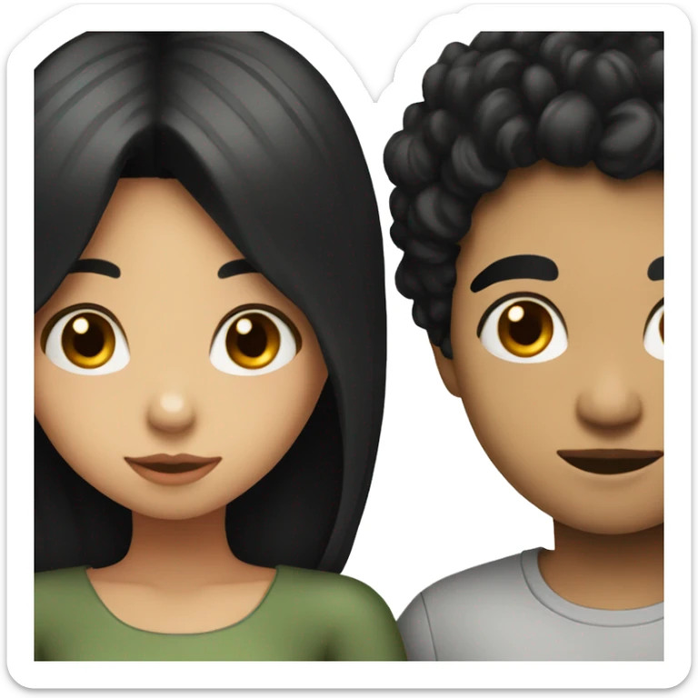 Girl with black hair kissing boy with black hair  sticker