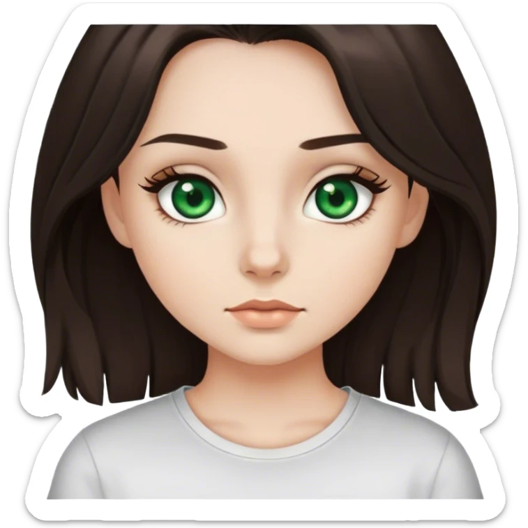 white girl with dark green eyes, lashes and dark brown hair in shirt  sticker
