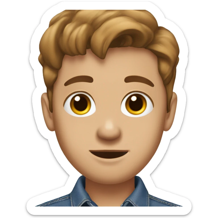 young white adult, with brown hair and eyes, denim dress blouse, silver earring in his left ear and a mole on his left cheekbone. sticker