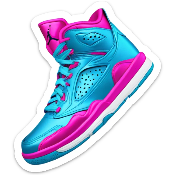 Realistic metallic sky blue and hot pink Jordan basketball sneakers. sticker