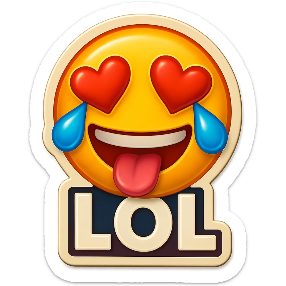 mouth open with tongue out heart shaped eye add the words “ LOL " in White
Laughing crying 😂😂 sticker