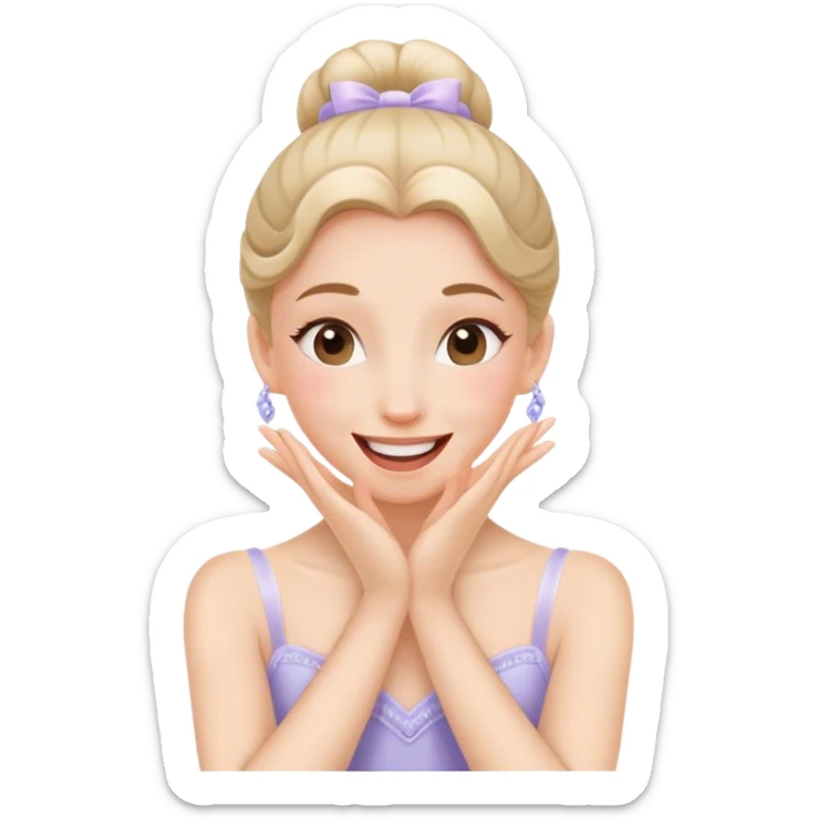 The ballerina laughs sweetly, covering her mouth with her hand sticker