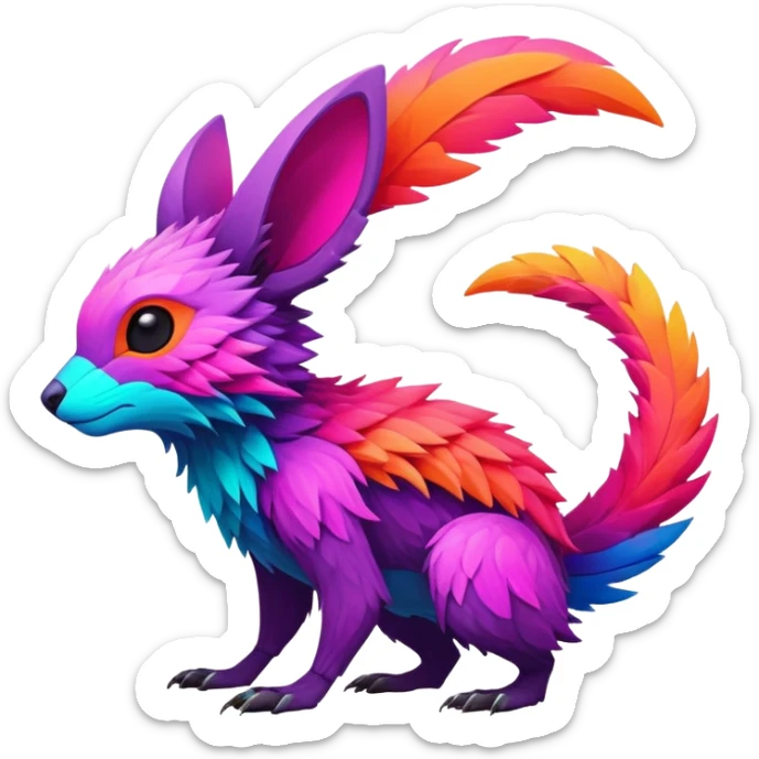 lush warm-colored modern colorful neon-colored Fakémon-Trico-creature (full body) sticker