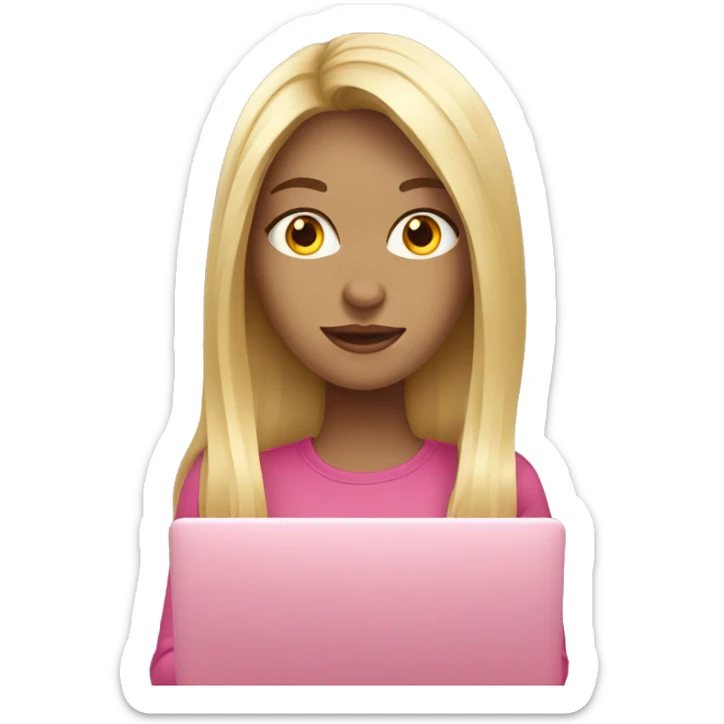 Graphic designer blonde girl with long hair with Pink laptop  sticker