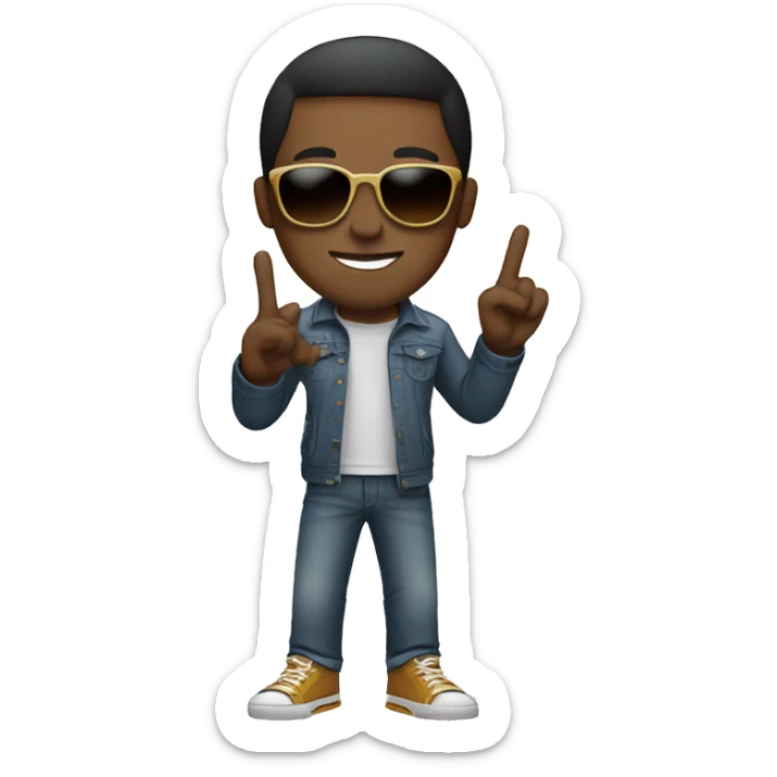 black man with sunglasses, short hair making peace sign with two fingers and crooked legs sticker
