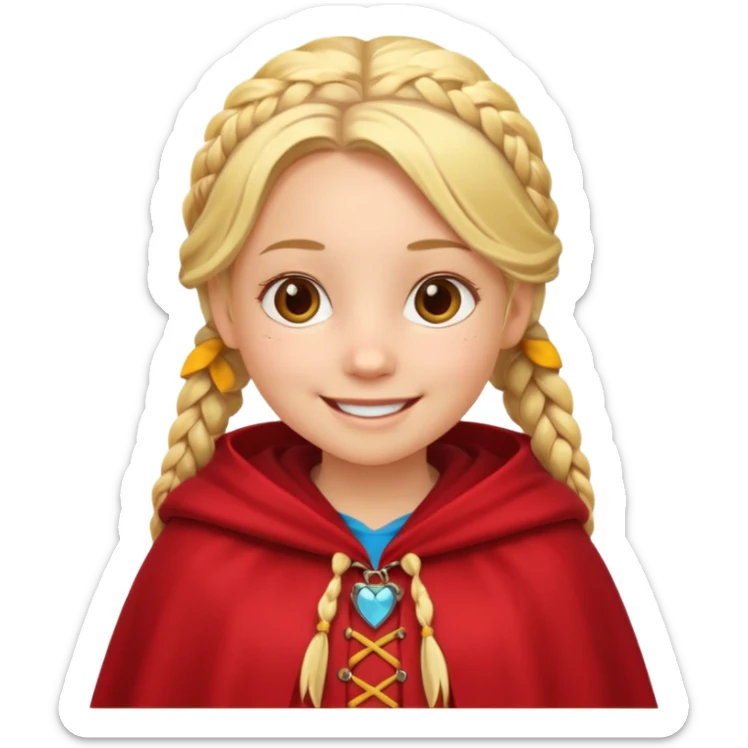 blonde braids hair kid girl, white skin, fat, wear red cloak sticker
