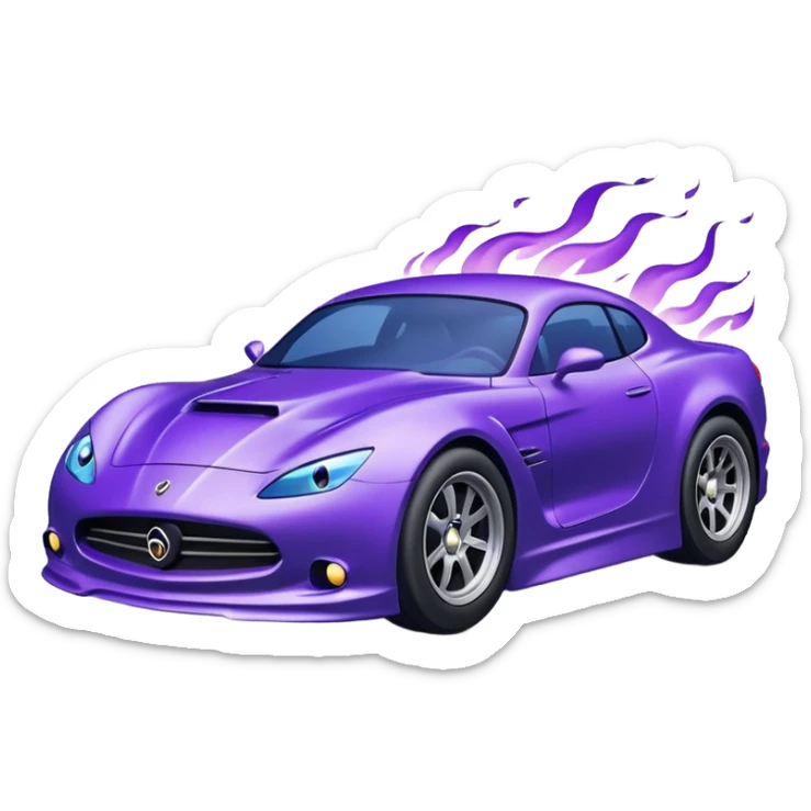 Purple car drifting with navy blue flames coming out of the rear tires. sticker