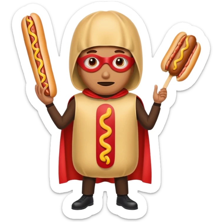 a hero who wear Hotdog costume  with a hero mask  sticker