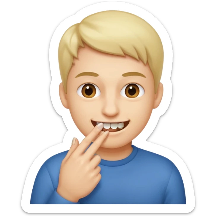 Emoji gêne et content qui mort un seule ongle Et on voit un peu ses dents plus flatter  sticker