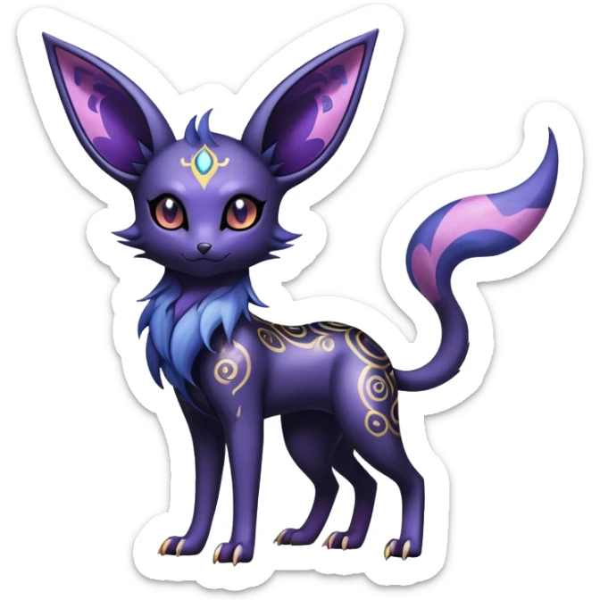 Shiny Exotic Badass Colorful Ethereal Royal Mysterious Gothic Noibat-Espeon-Umbreon-Pokémon-Fakémon-hybrid-creature (full body) with random pattern-markings sticker