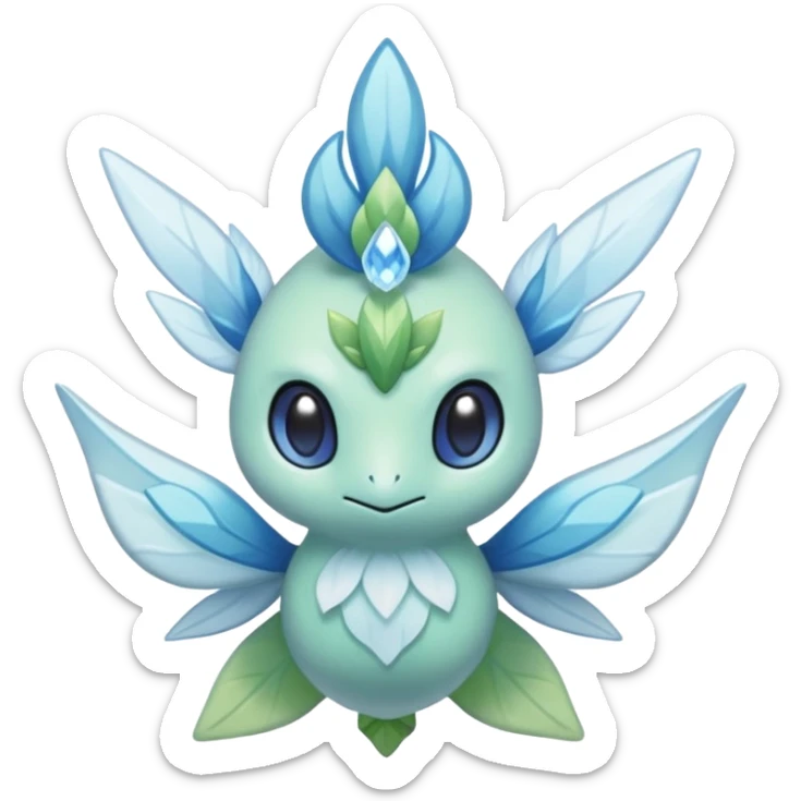 elemental icy floral ethereal glacial Axew-Rufflet-Brionne-Celebi-Pokémon-Fakémon-hybrid-creature sticker