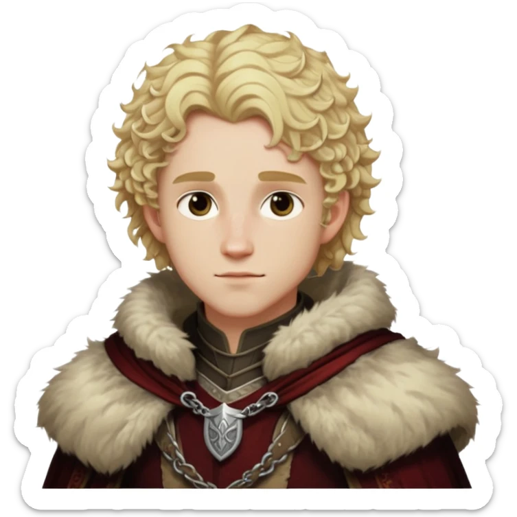 Cullen Rutherford from Dragon Age with blonde curly hair and fur mantle sticker