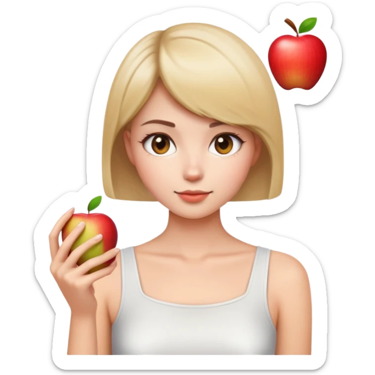 beautiful young lady with short straight hair taking a photo, upper body view, Apple emoji style sticker