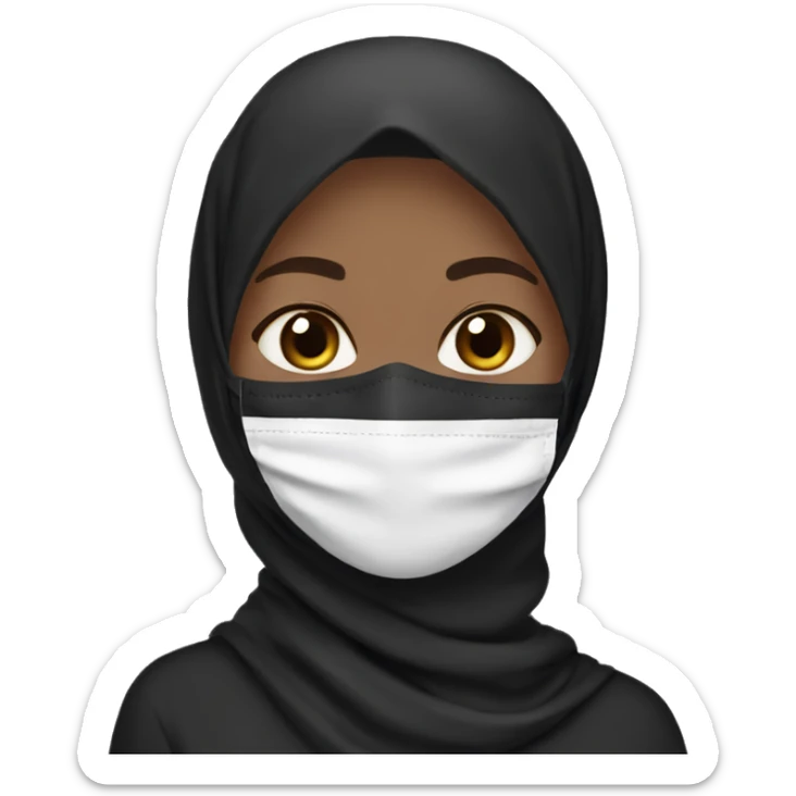 Emoji , girl , black hijab , black N95 mask ,creamy white, soft purple .  sticker
