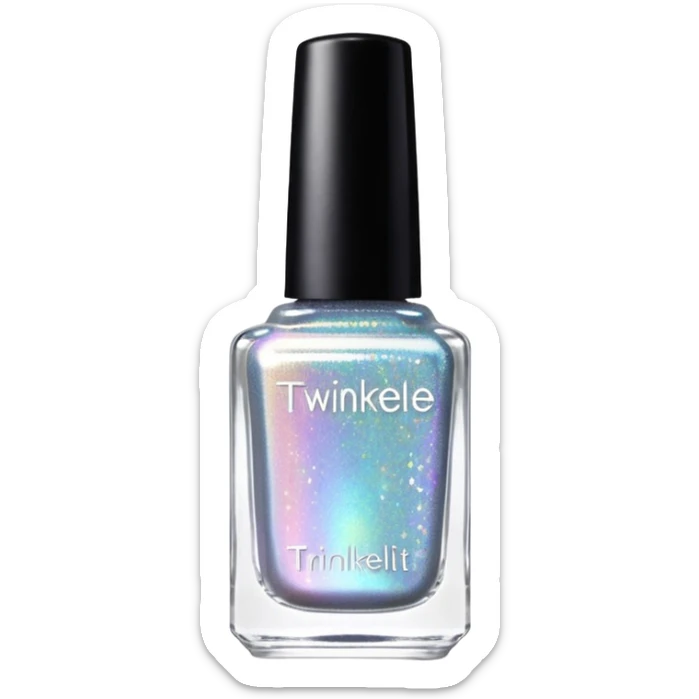"TwinkledT" name, Holographic glitter nail polish bottle, white lid sticker