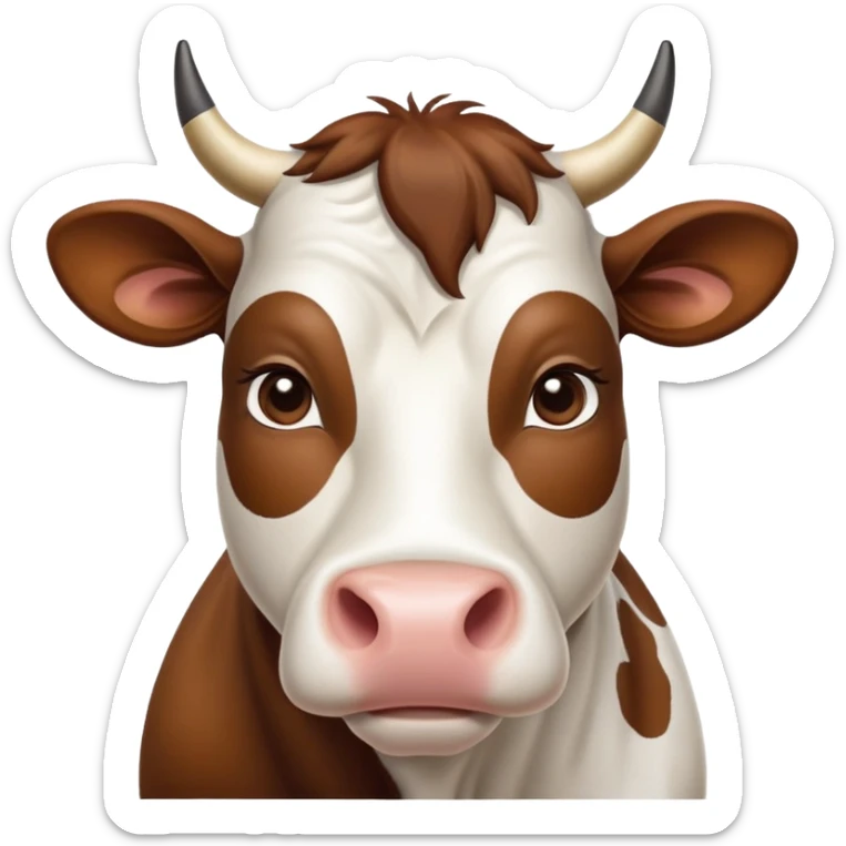 cinematic-noble-brown-and-white-cow-portrait-emoji,-poised-and-regal,-with-a-large,-sturdy-build-and-a-beautifully-patterned-hide-of-rich-brown-accented-by-crisp-white-patches,-deep-set-soulful-brown-eyes,-simplified-yet-sharp-and-sophisticated sticker