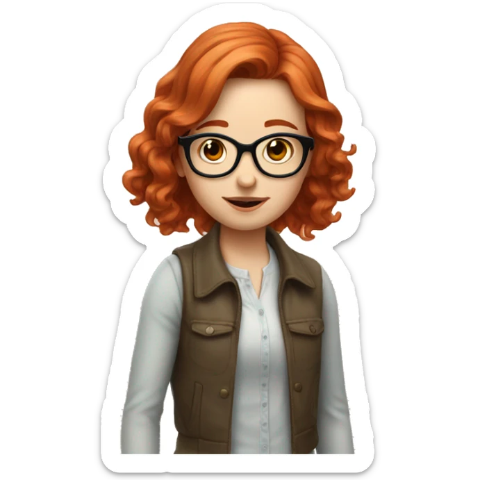red hair pale girl emoji wavy mid length hair with glasses sticker