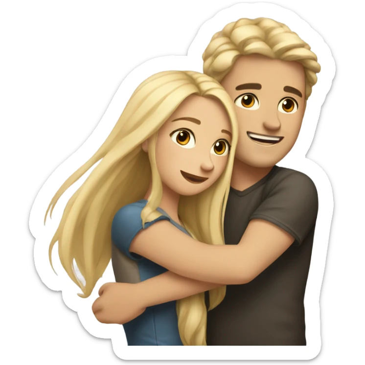 A girl with blonde long hair hugs a dark-haired guy sticker