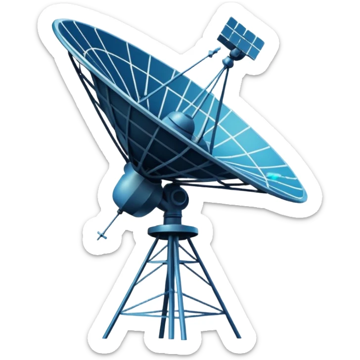 Minimalist emoji-style sticker of an old-school satellite antenna with distorted, glitched signal waves. Clean icon style. sticker