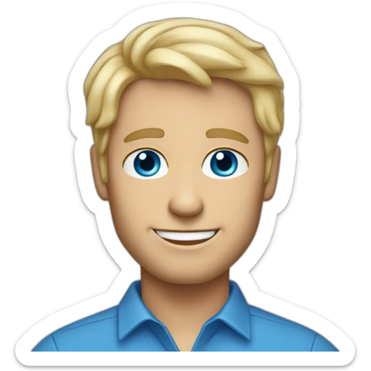 52 year old blue-eyed blonde-haired personable trustworthy professional male in blue shirt sticker