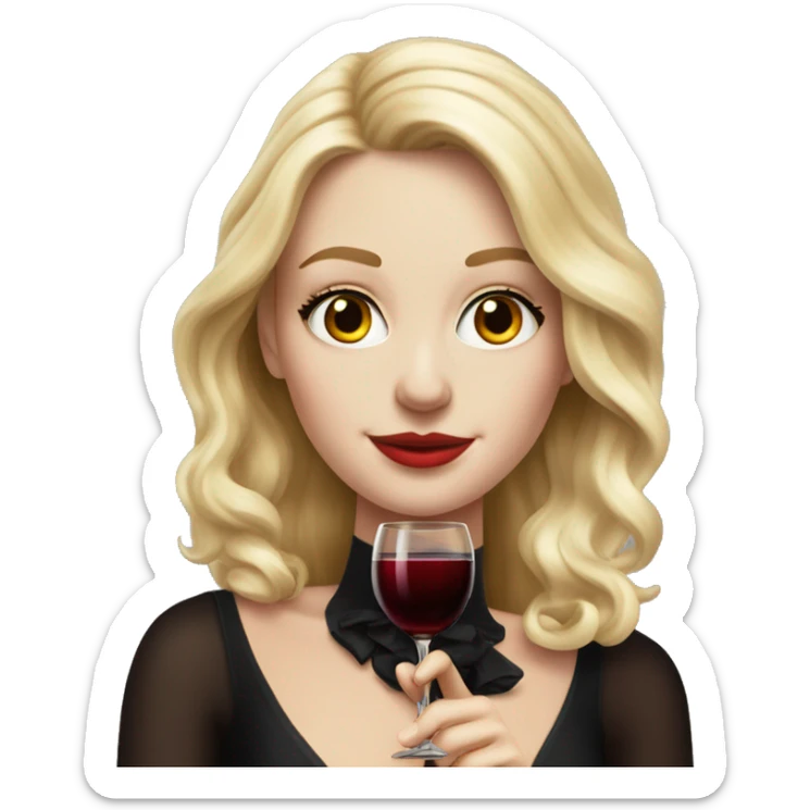 Blonde White girl in black Elegant dress with red wine, ULTRA HYPER REALISTIC sticker