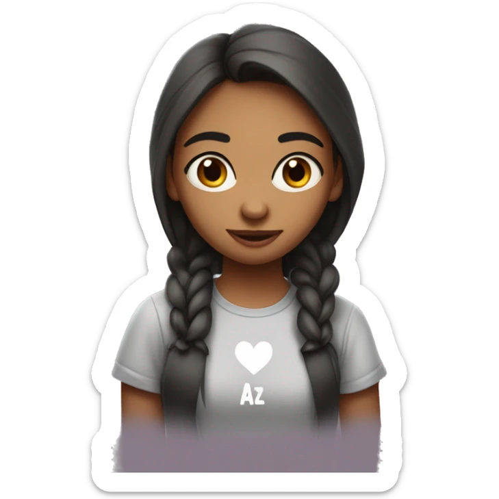 A girl who has heart in the eyes and she is wearing a t-shirt that's written on it "I love aziz" sticker