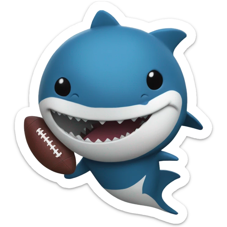 The symbol of the football team in a blue shark costume holds a ball sticker