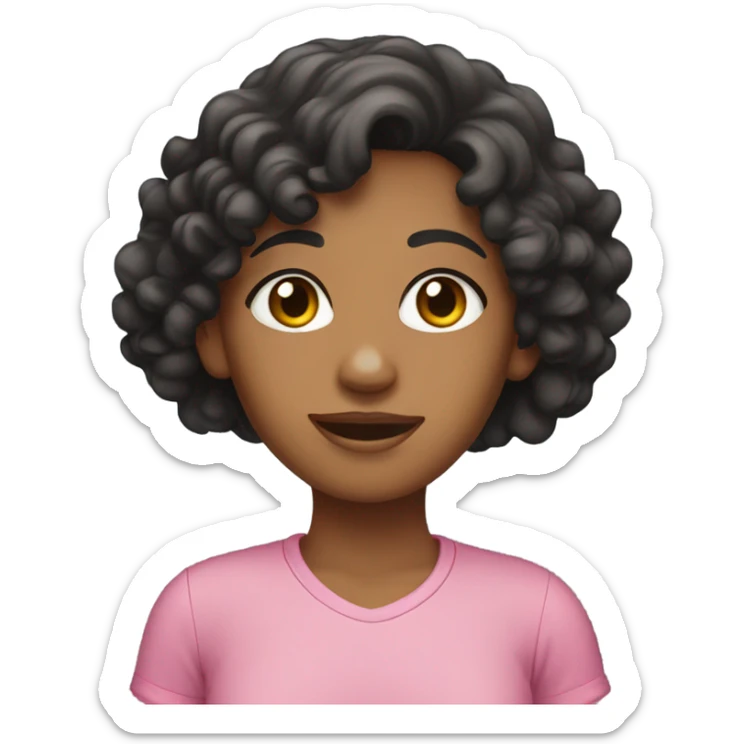 Tan girl with curly black hair wearing a pink shirt sticker