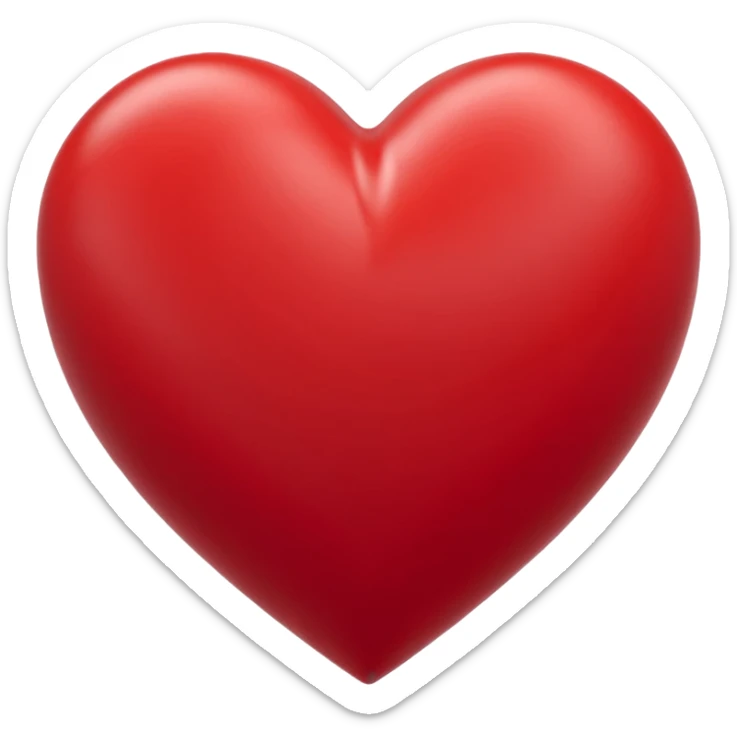 Un icono 3D de un corazón rojo brillante, estilo minimalista y moderno, textura suave y plástica (estilo claymorphism), iluminación de estudio con reflejos suaves, renderizado hiperrealista en alta resolución (8k), sobre un fondo de color sólido y contrastante sticker