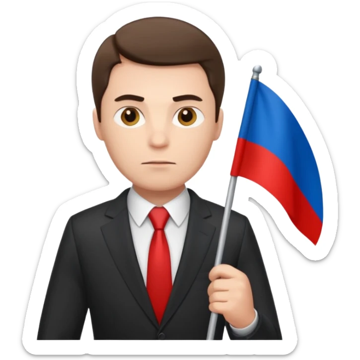 a male politician in a business suit with a Russian flag sticker