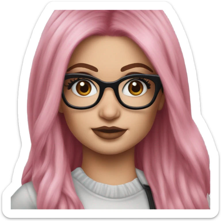 Photo Realistic kylie jenner stylish pink hair BLUE eyes and glasses  sticker