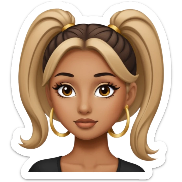 A girl with a tan skin tone with makeup and eyeliner with a high ponytail sticker