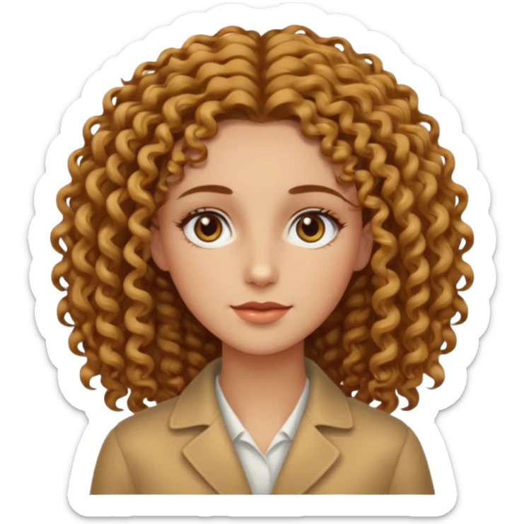 Can you create a woman with curly hair, but not too voluminous, with a wheat-colored complexion, hazel eyes, long and well-defined facial features, and tall? sticker
