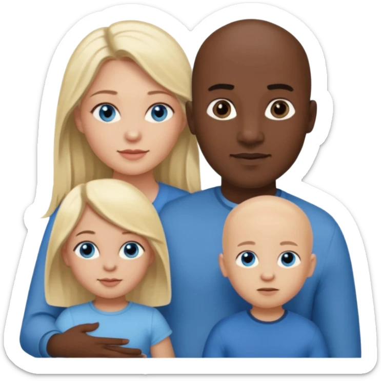 Eigene Familienbild mit 3 Personen; Frau mit dunklen Augen und dunkle lange Haare; Vater mit Vollglatze und Blaue Auge und ohne Brille;  kleinkind mit blonden Haaren und dunklen Augen und ohne Brille sticker