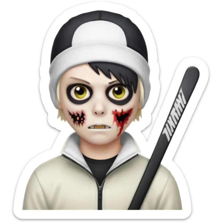 zombie boy with emo hair and white shirt with a ski mask on hair from Nike da syna sticker