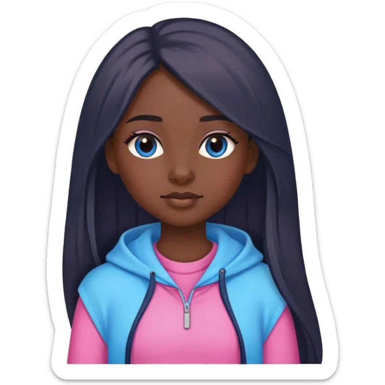 a girl with straight dark long hair and wear pink and blue outfits sticker