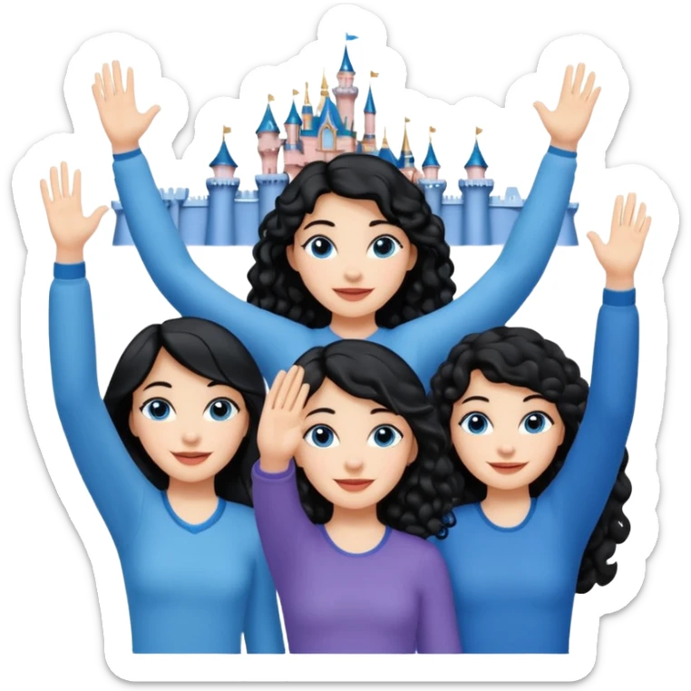 escribe el nombre Disneyland Paris y para titulo, pon a quatro chicas: una pelo corto negro, una pelo rizado largo, una pelo largo liso y la otra pelo ondulado mediano, esta con el ojos azules. Todas tienen piel carne. NOOOOOO, pon el titulo Disneyland Paris i por los lados o con las manos arriba  sticker