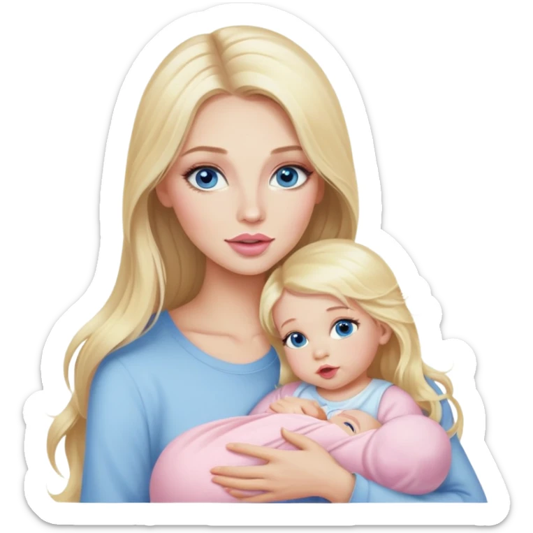 Blonde baddie with long hair Pretty makeup long lashes blue  eyes ,   light pink lips feeding baby sticker
