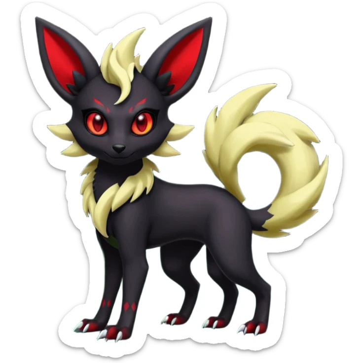 Dark Edgy Zorua-Salandit-Leafeon-Umbreon-Fakémon-hybrid-creature (full body)  sticker