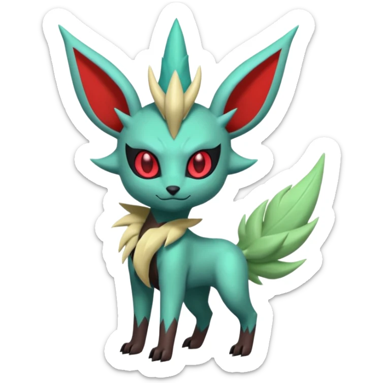 Pastel iridescent evil exotic colorful Darkrai-Scizor-Leafeon-fusion with a Mohawk  sticker