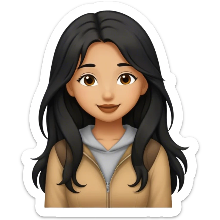 Tan girl with black long hair classy kisses smiles and cute outfit sticker
