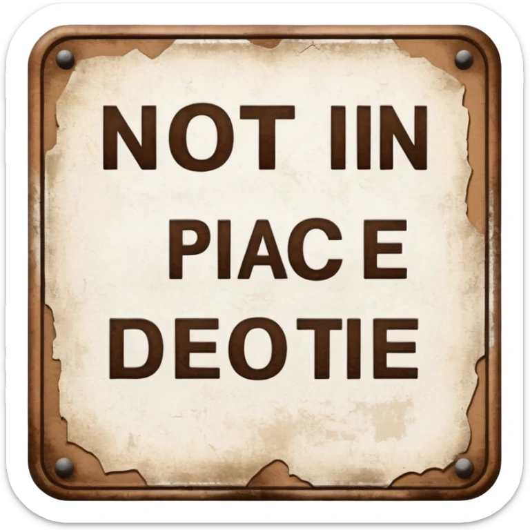 The sign with the inscription : Not in place is brown and white sticker