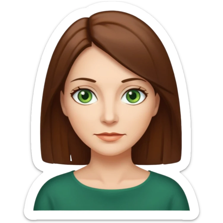 pretty middle age woman with green eyes and shoulder length straight brown hair  sticker