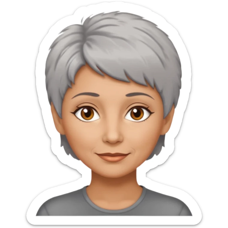 woman 50 years old, short grey fluffy cut hair, tannes skin and brown eyes sticker
